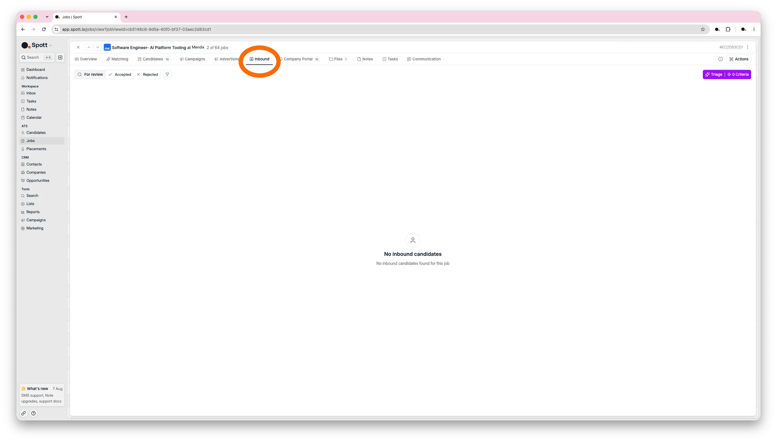 The Inbound tab on a job, with AI scores