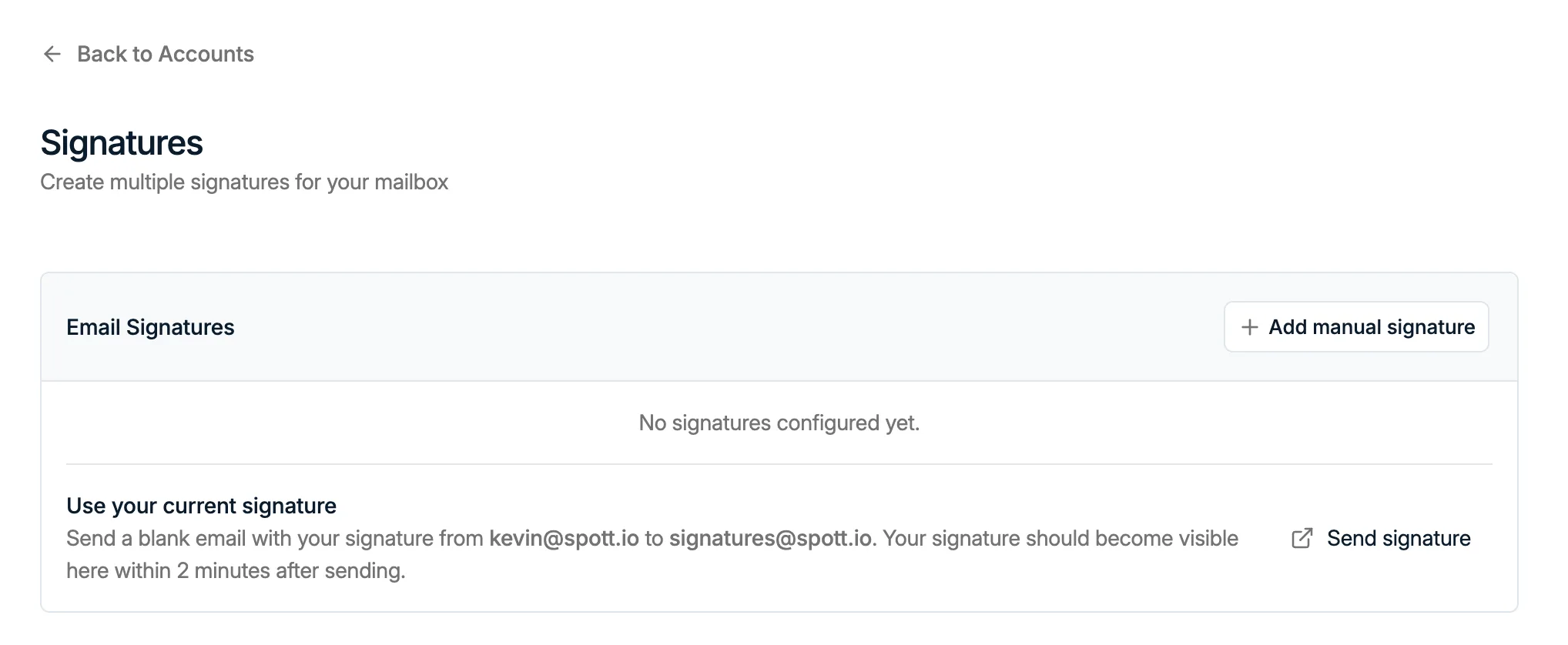 La page Signatures avec les deux façons d'en ajouter une
