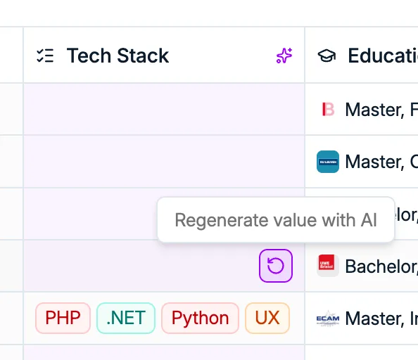 Regenerate value with AI sur une colonne remplie par l'IA