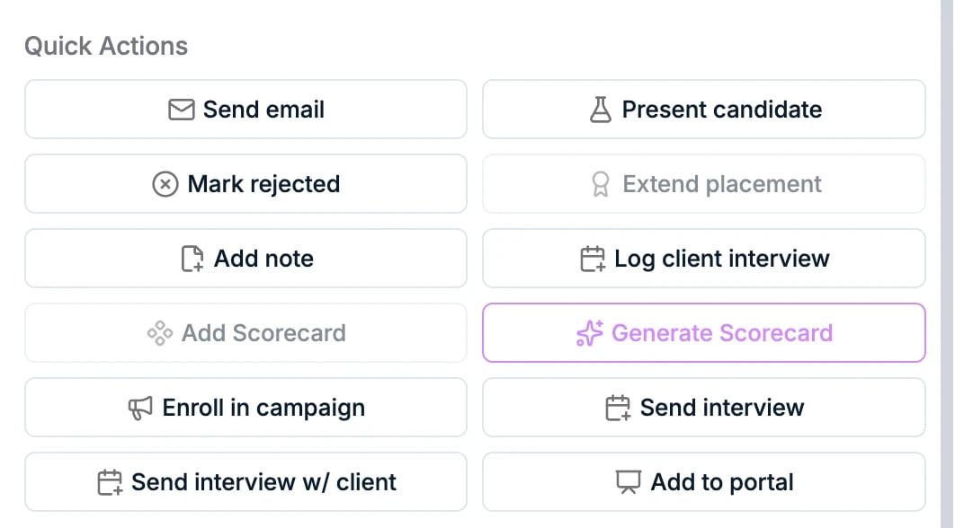 The quick actions on an application