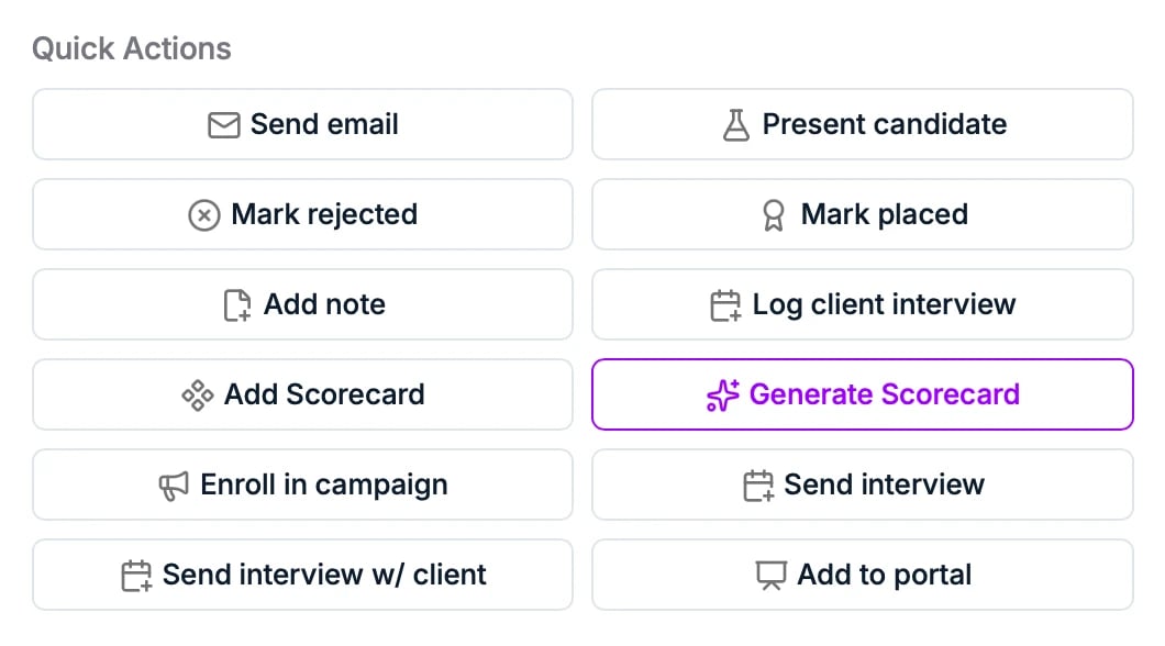 Quick Actions with Add Scorecard and Generate Scorecard