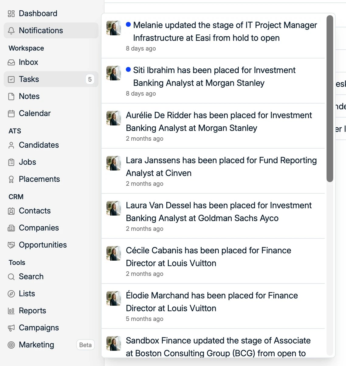 The Notifications feed in the sidebar