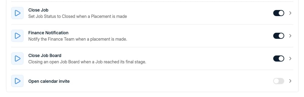 The Automations page with configured automations