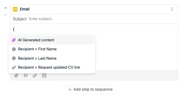 The variable picker in a campaign email step