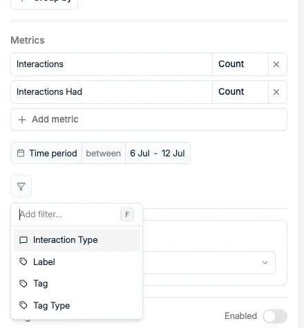 An Interactions insight with its filter options