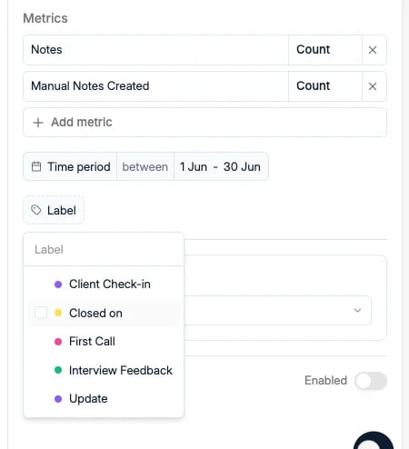 A Notes insight filtered by label