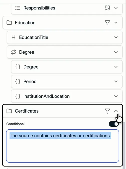 Der Abschnitt Certificates als bedingt eingestellt, mit ausformulierter Bedingung