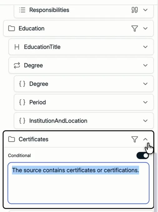 Der Abschnitt Certificates als bedingt eingestellt, mit ausformulierter Bedingung