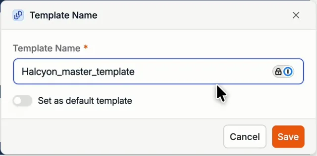 Der Dialog Template Name mit dem Schalter Set as default template