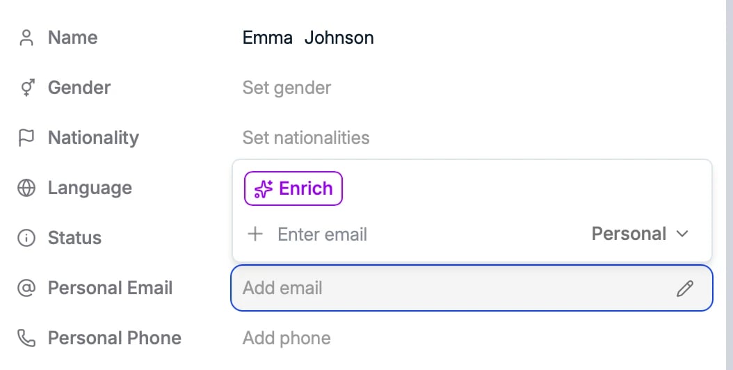 The Enrich button on an empty phone field