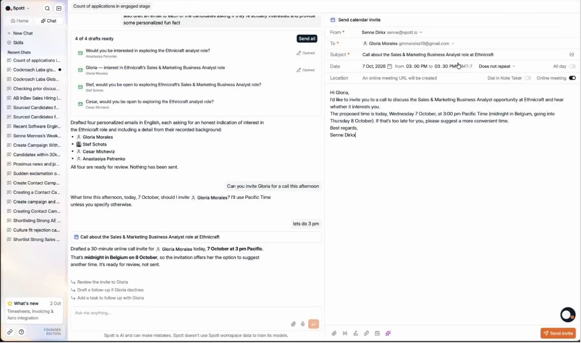 A calendar invite drafted for a 30-minute online call