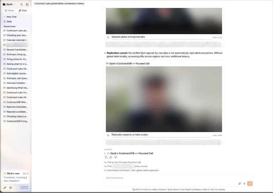 Call snippets from a meeting recording, each starting at the relevant timestamp