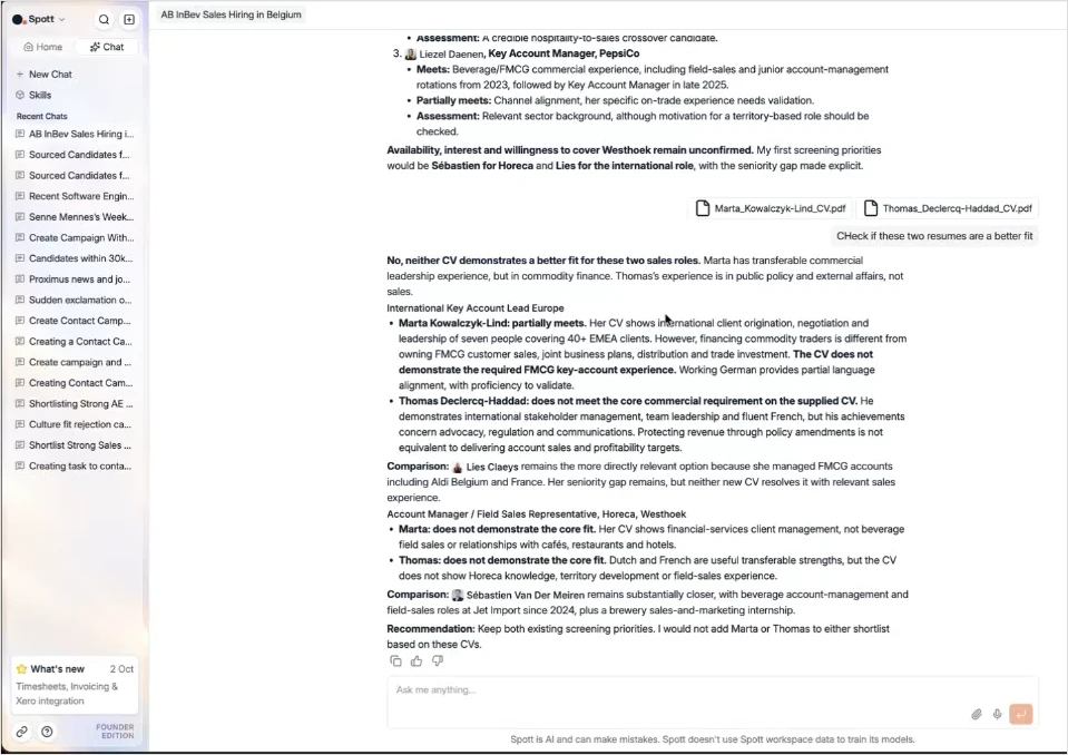 Two attached CVs assessed against two open roles