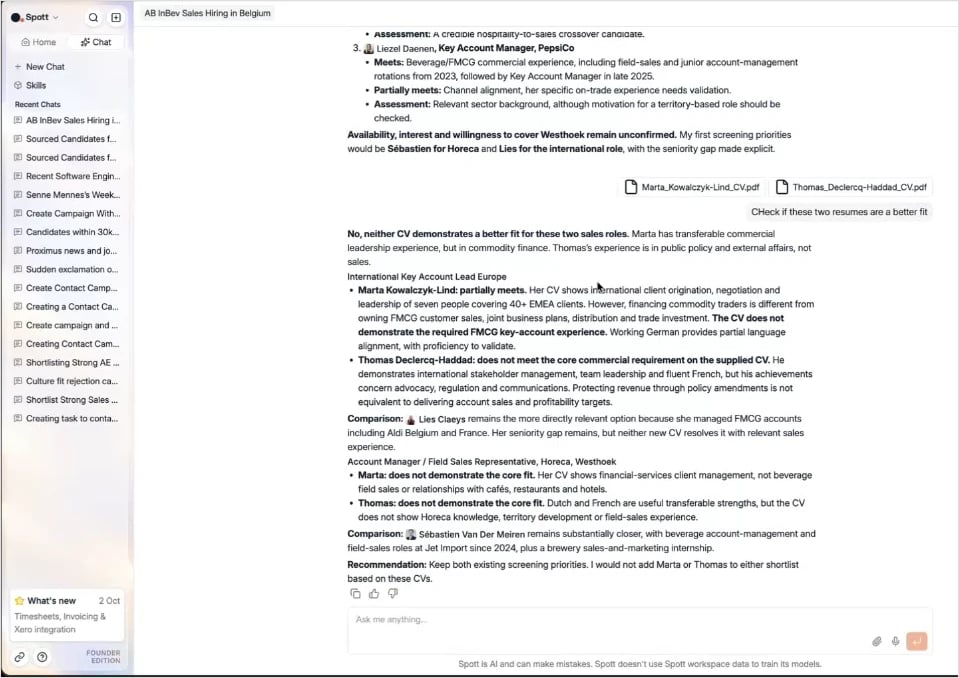 Two attached CVs assessed against two open roles