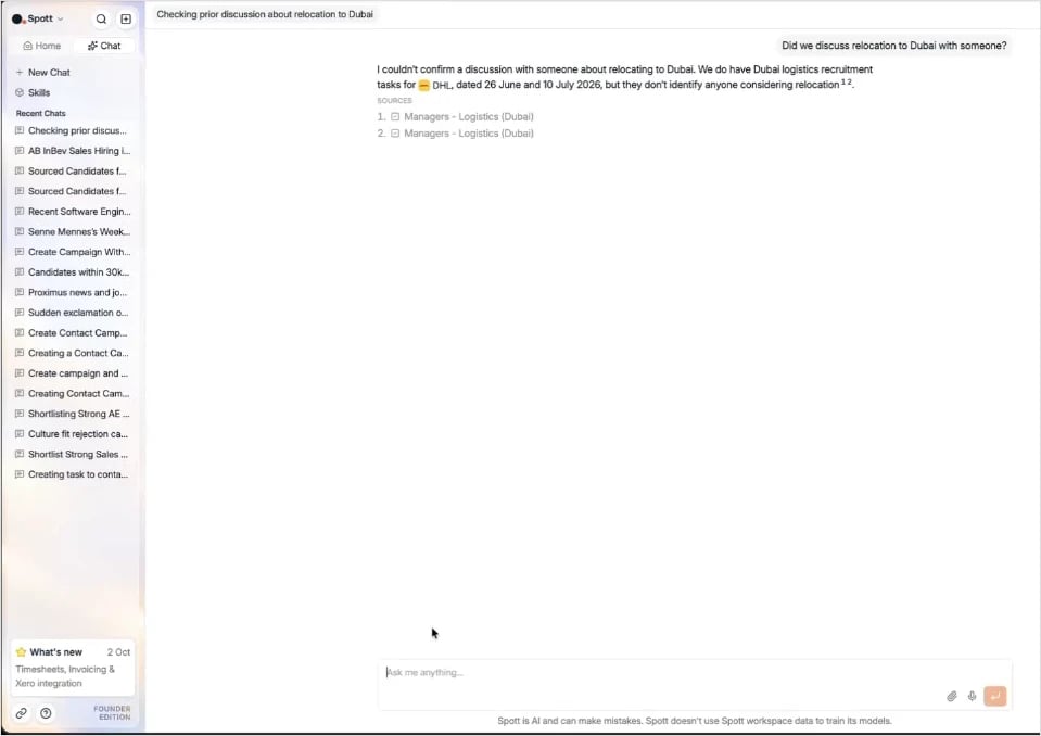 An answer about relocation to Dubai, with its sources listed underneath