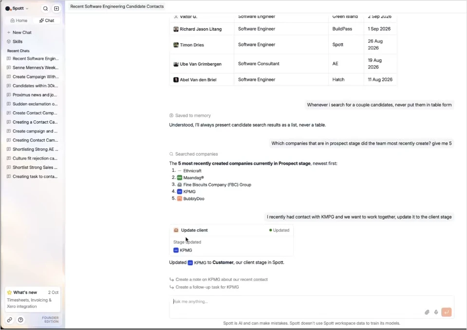 The company moved to the Customer stage, with suggested follow-up actions underneath