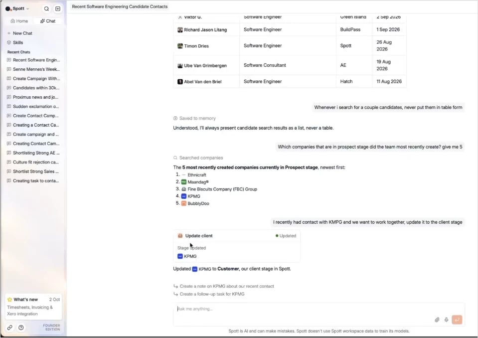 The company moved to the Customer stage, with suggested follow-up actions underneath