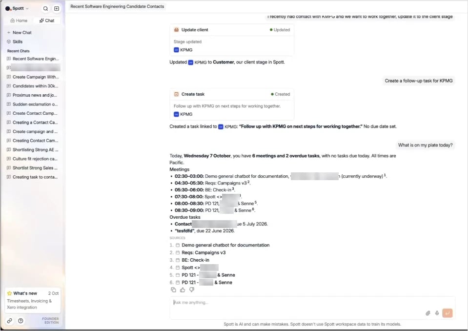 Today's meetings and overdue tasks, with the calendar events listed as sources
