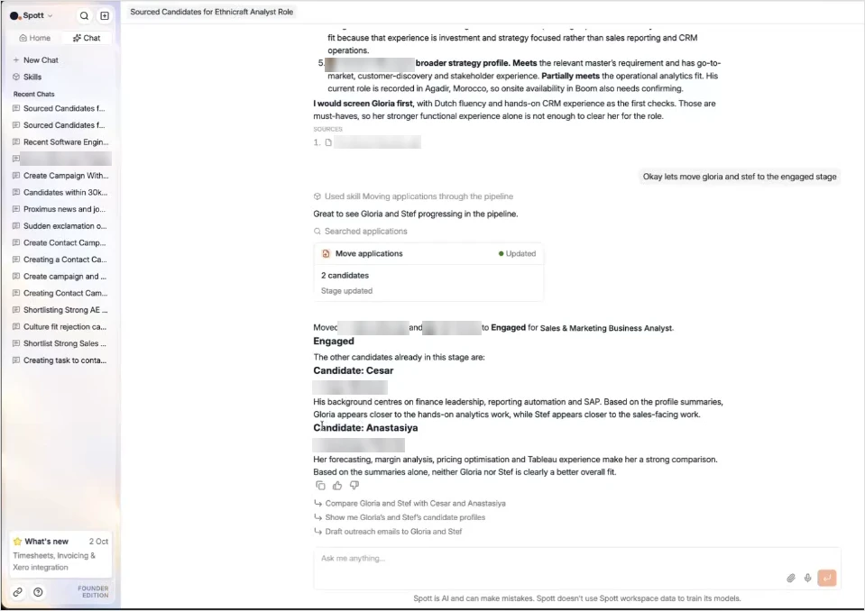 The skill running after two candidates are moved, followed by a summary of the stage