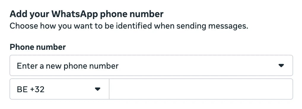 Het Meta-venster dat vraagt om uw WhatsApp-telefoonnummer toe te voegen
