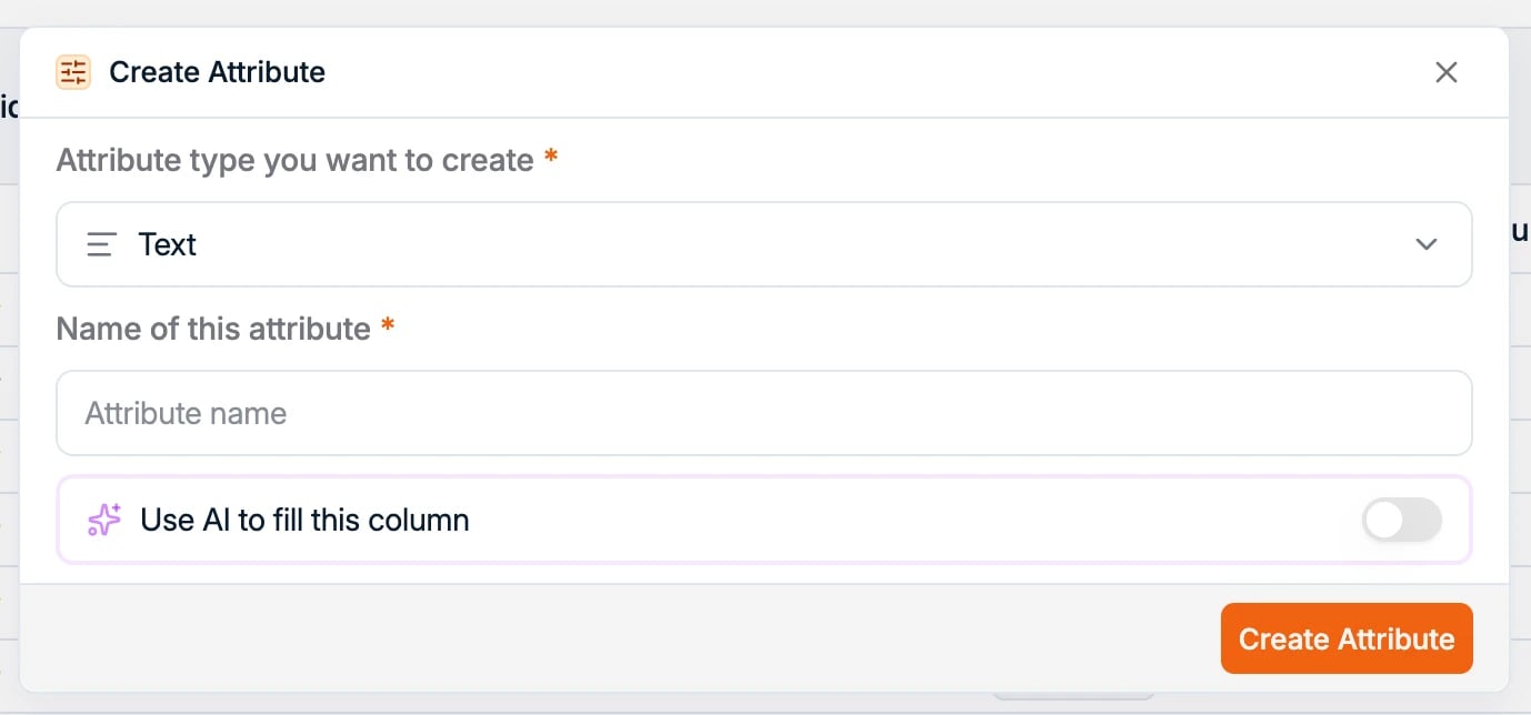 The attribute dialog with data types