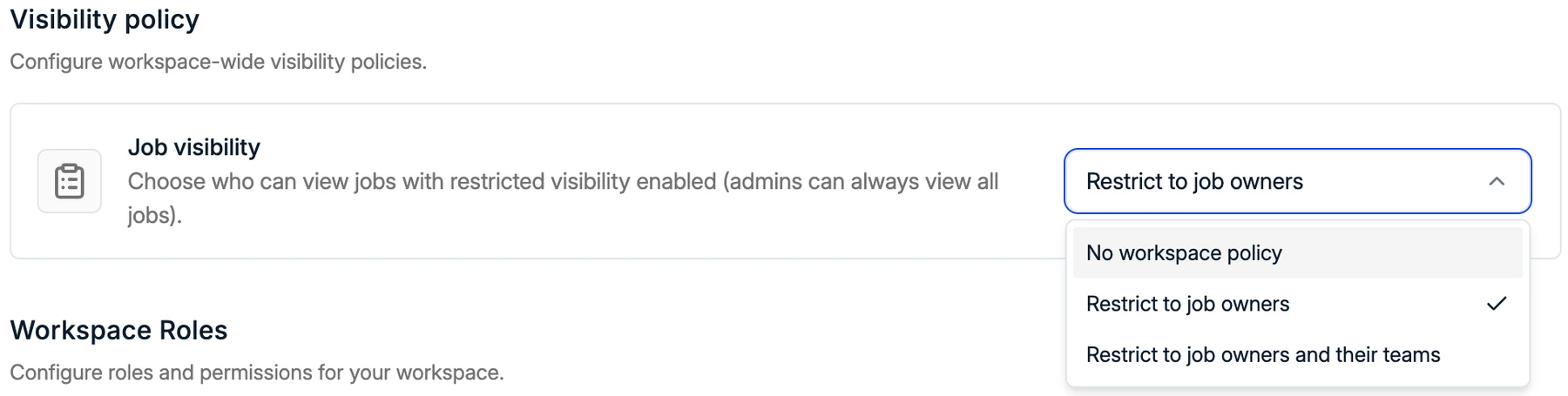 Die Richtlinie Job visibility auf der Seite Security