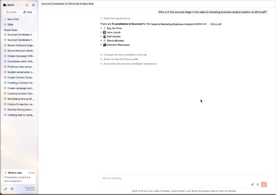 The candidates in the Sourced stage of a job