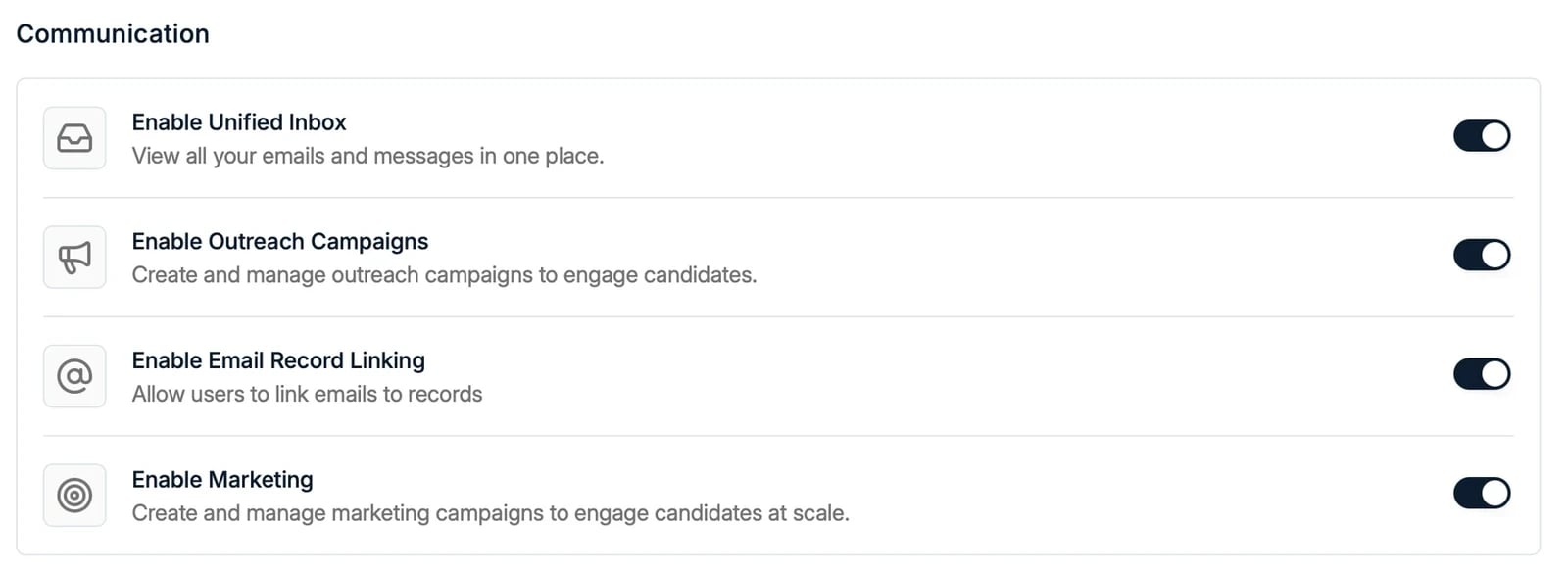 The Communication feature toggles