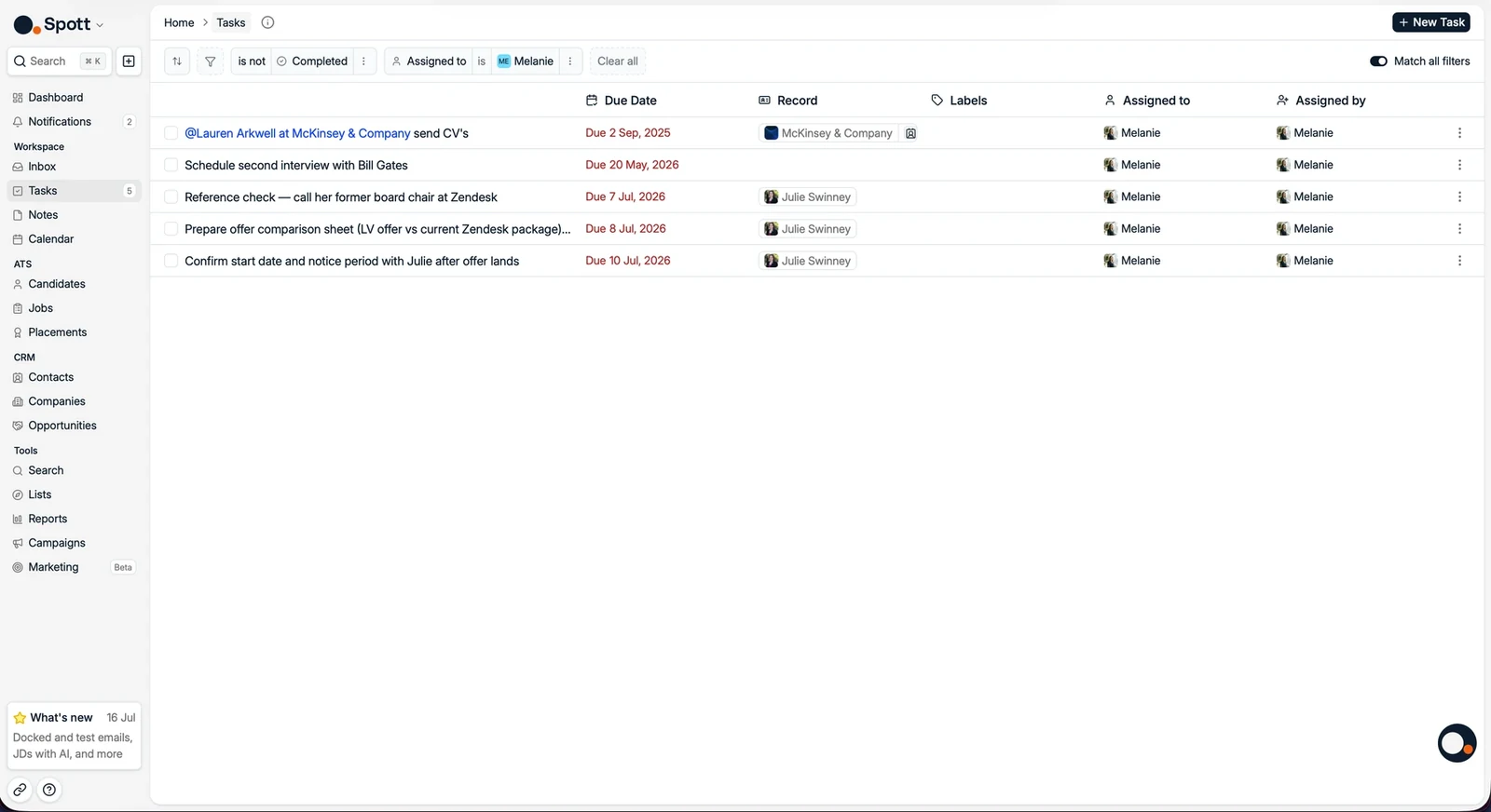 The Tasks view
