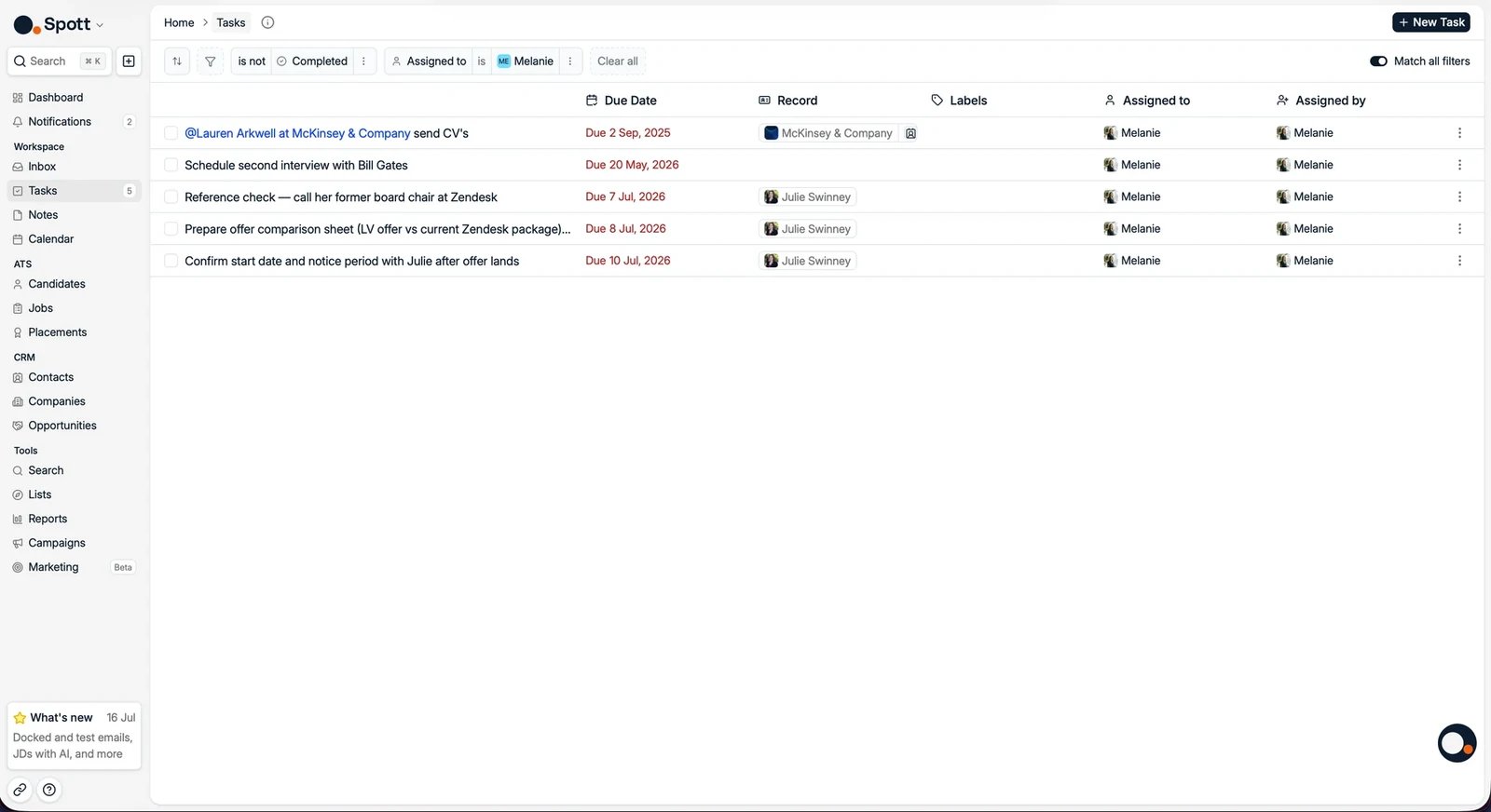 The Tasks view