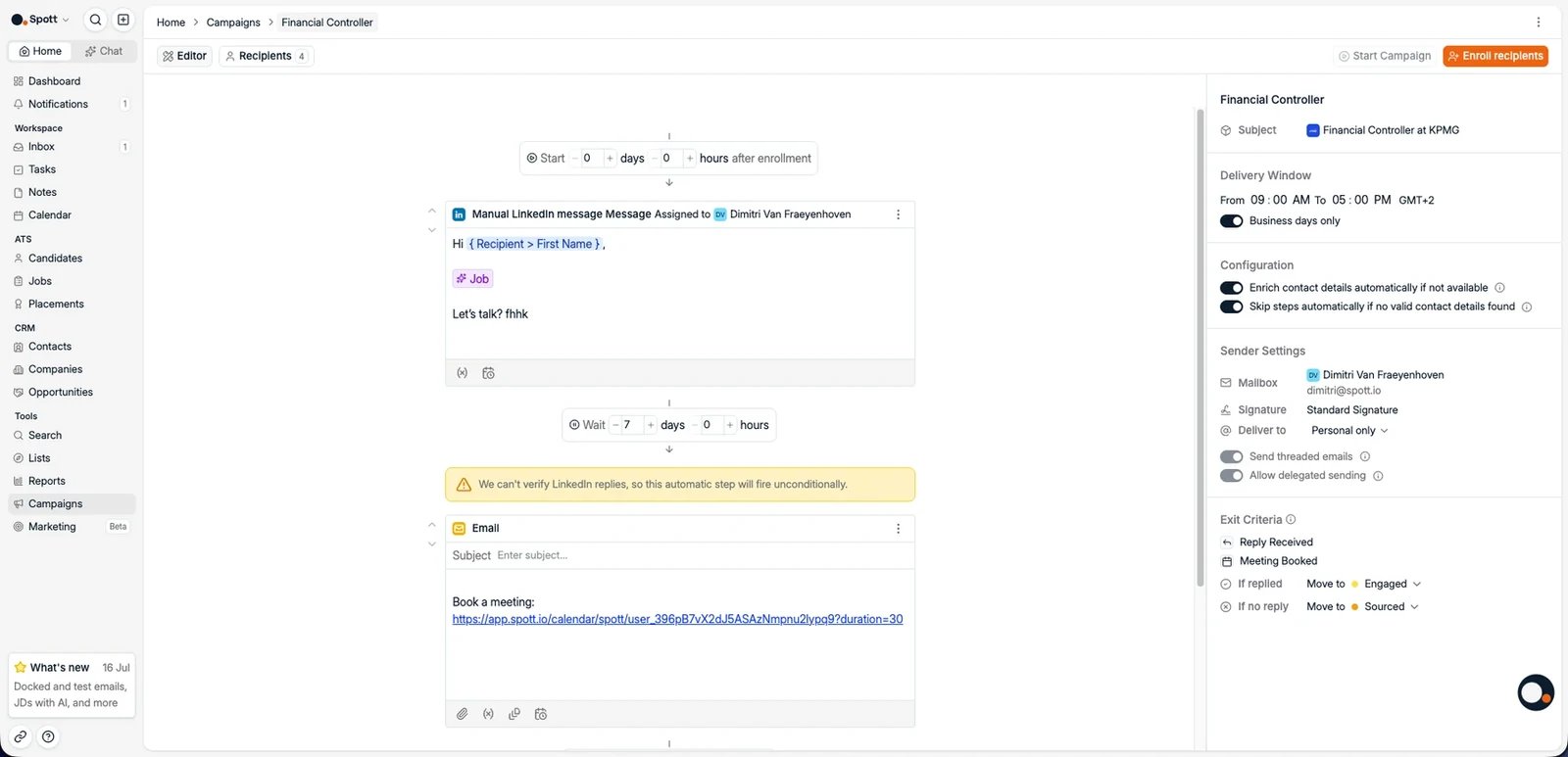 The campaign editor with sequence steps