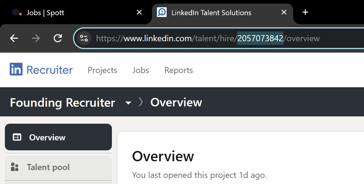 Le numéro de projet dans une URL LinkedIn Recruiter