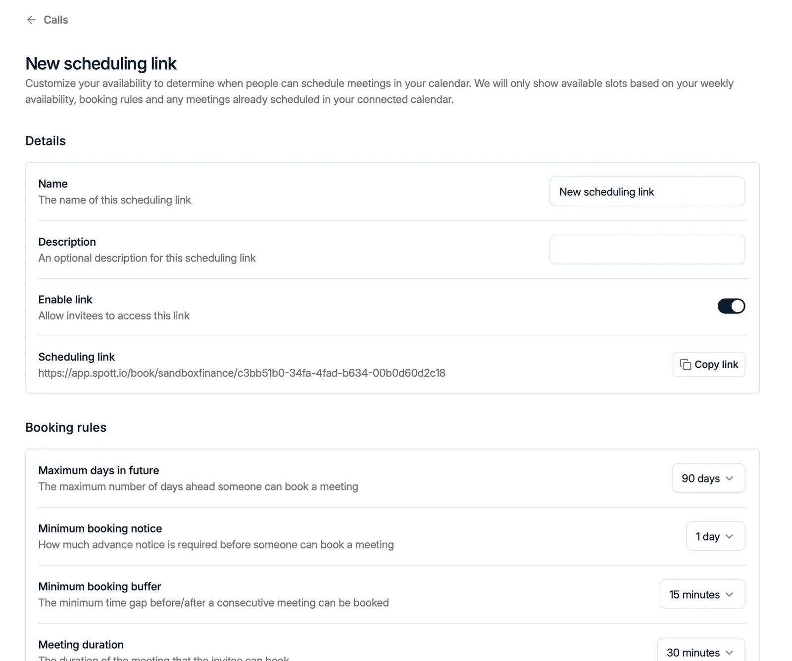 A scheduling link's configuration