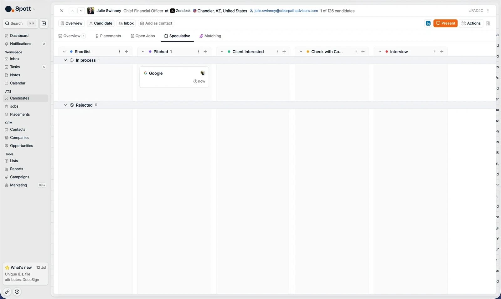 The Speculative subtab with presentation stages