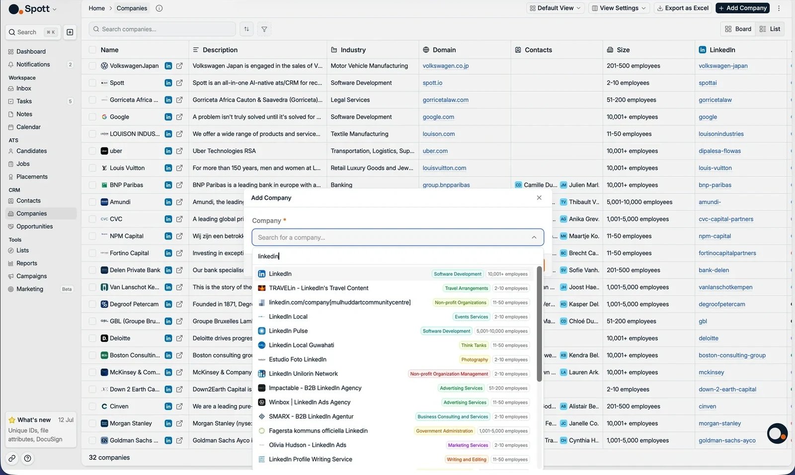 The Add Company dialog recognizing a known company