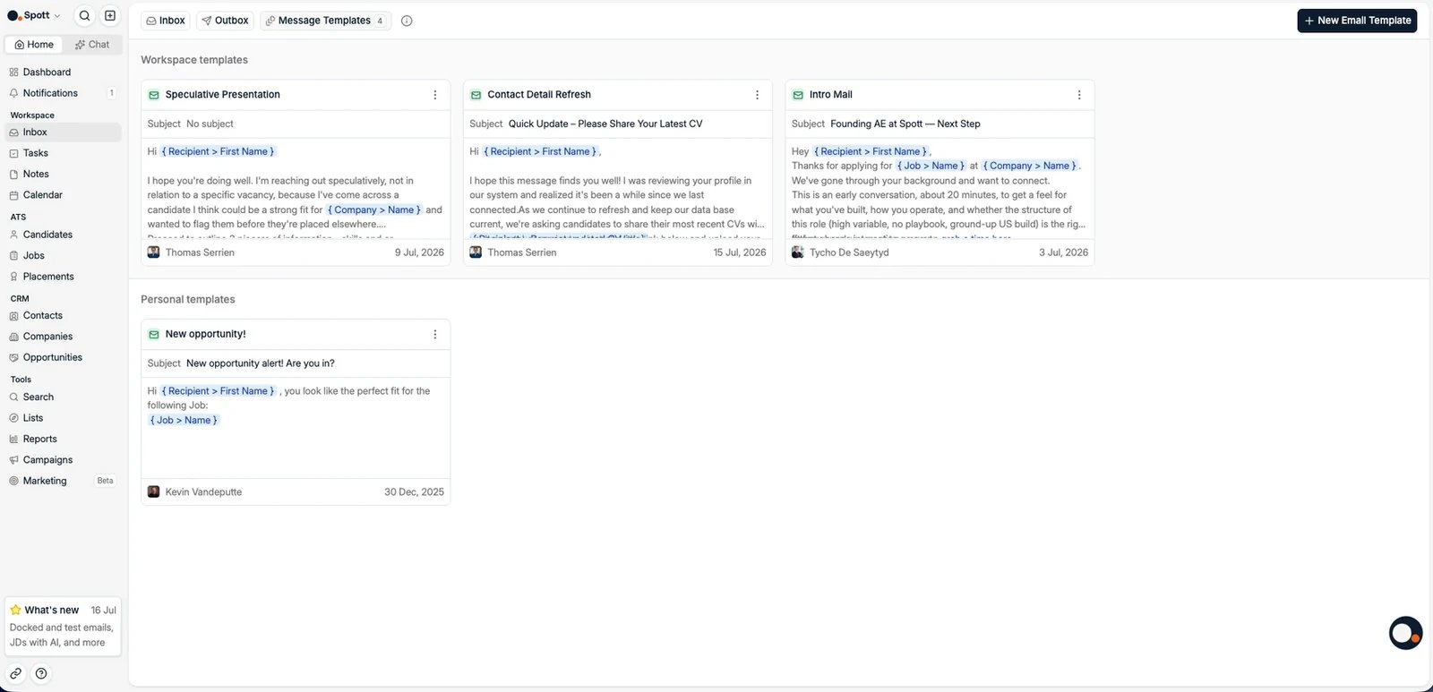The Message Templates tab