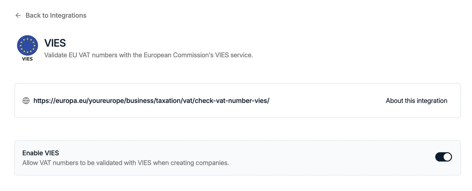The Enable VIES toggle
