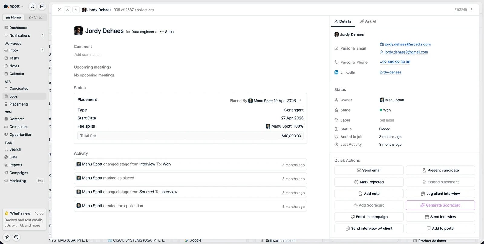 An application record with scorecard and details
