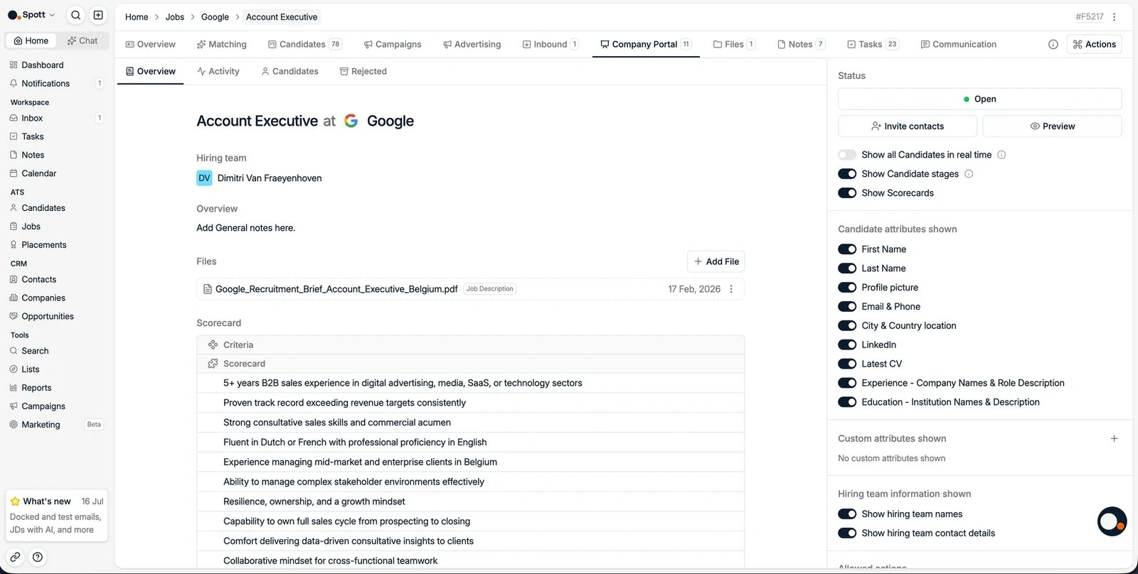 The Company Portal tab with published candidates