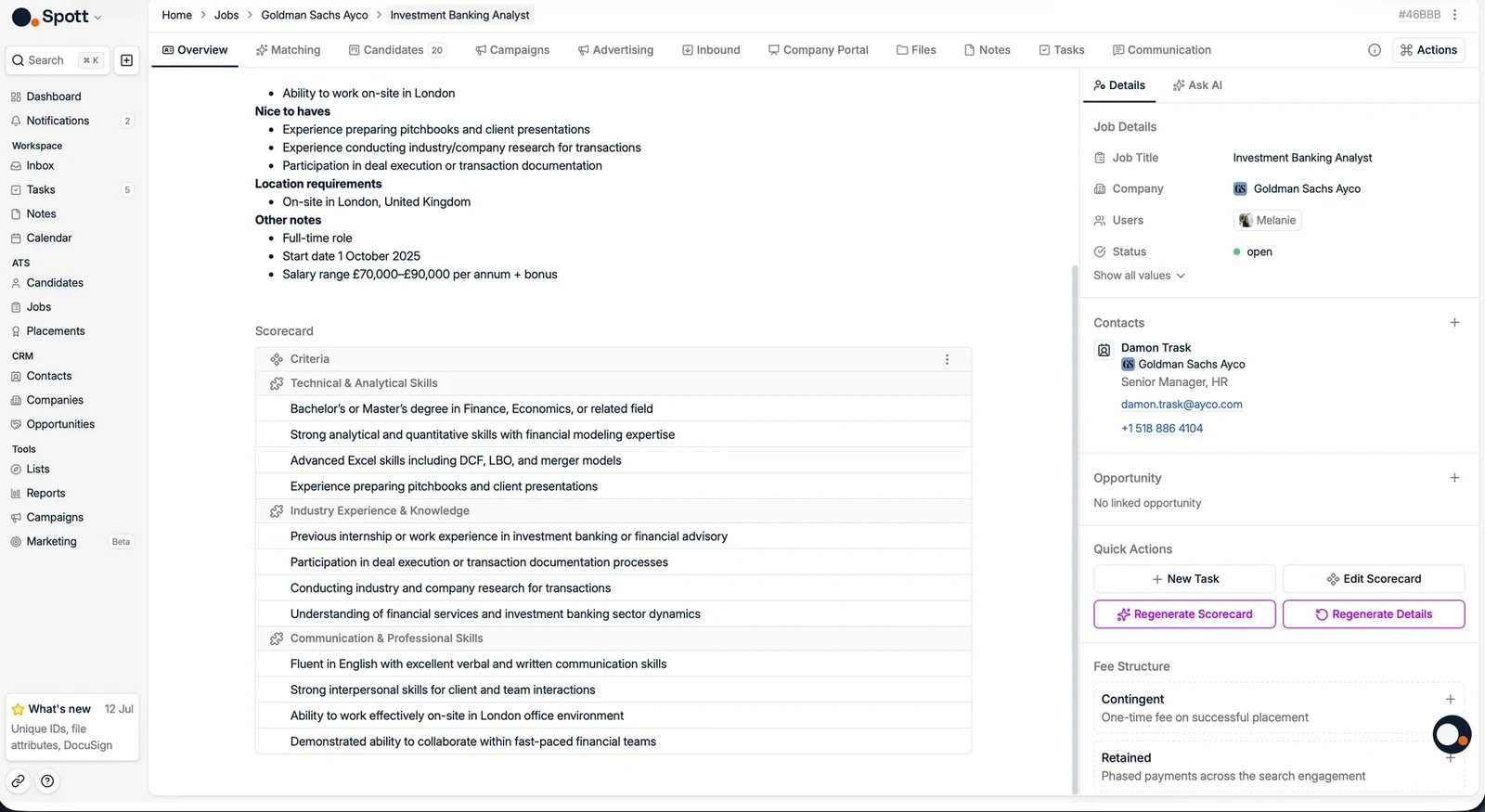 The Overview tab with sourcing criteria and attachments