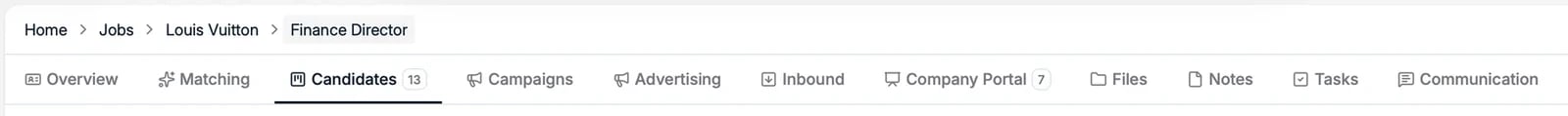 The tab row on a job record