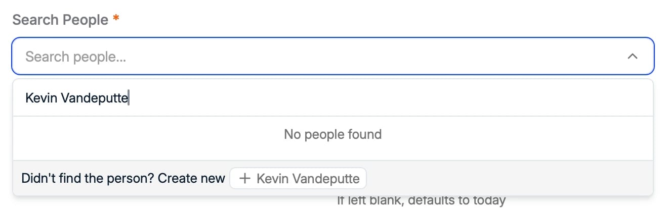 Creating a new person from the Add Contact search