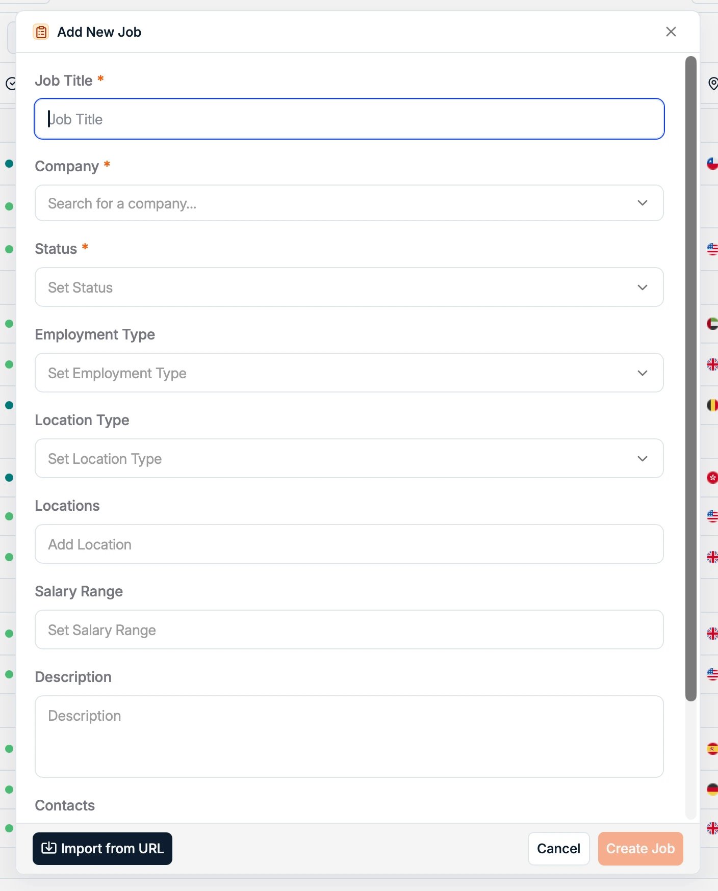 The Add New Job dialog