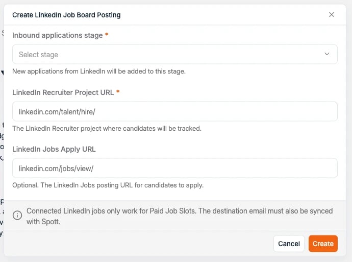 The LinkedIn job board posting dialog