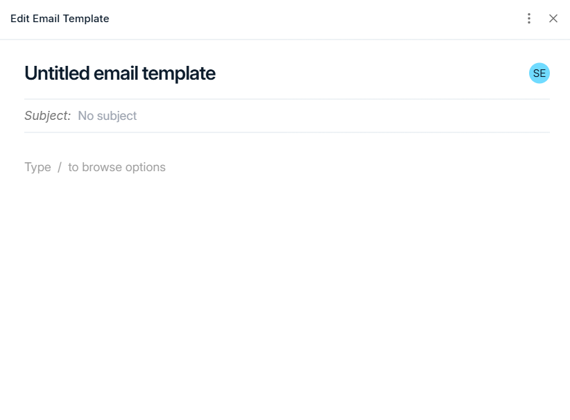 Email template editor with title, subject line, and body fields