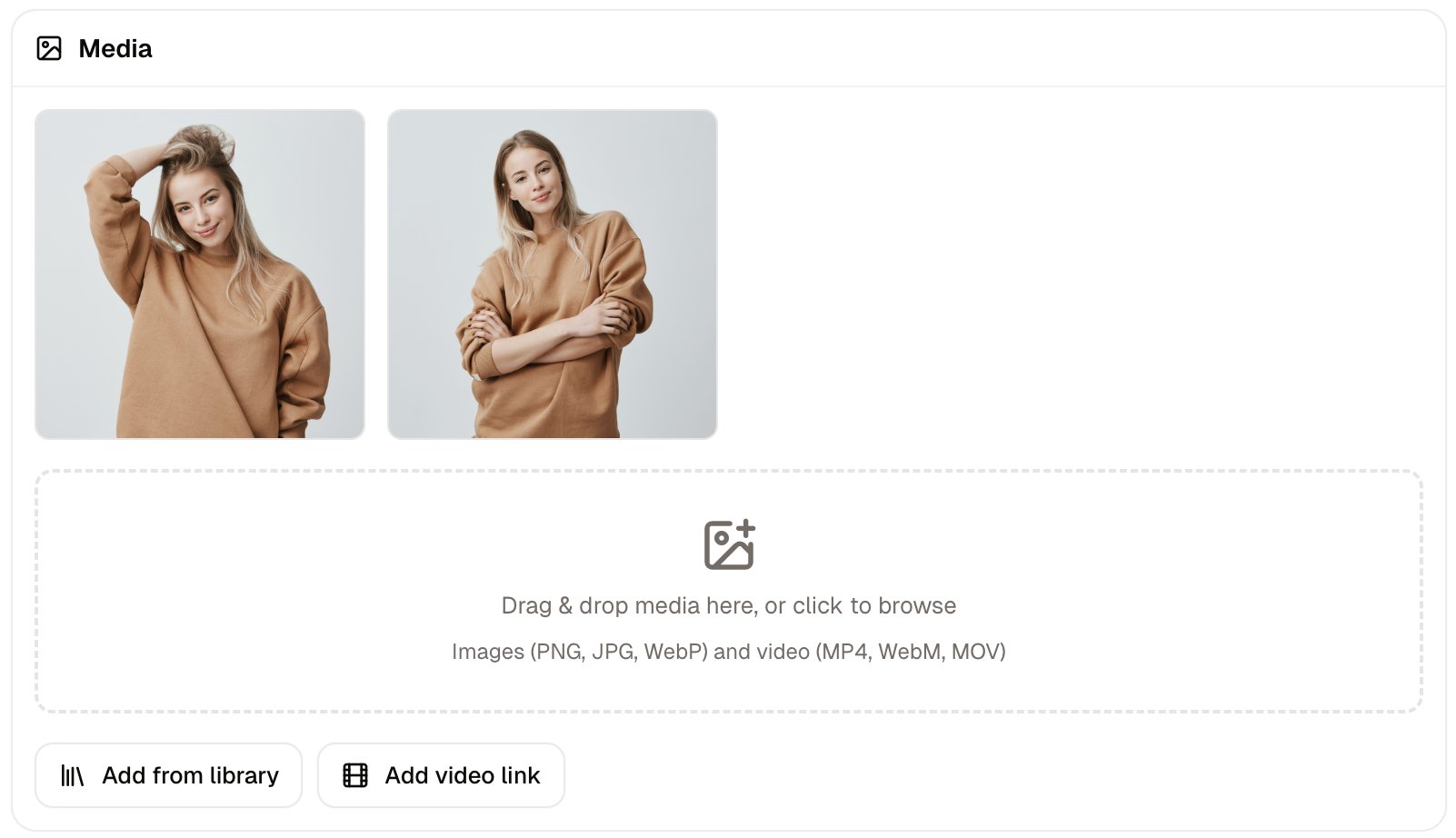 The Media card with several images attached to the product