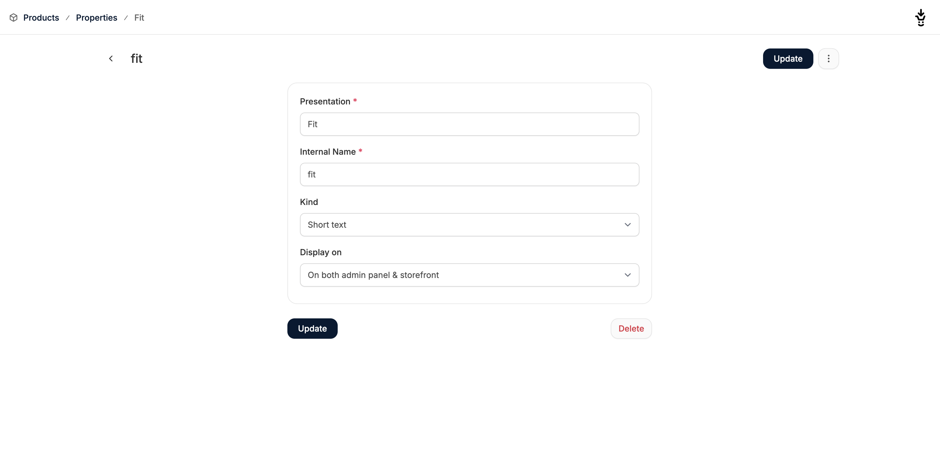 Product edit form in Spree