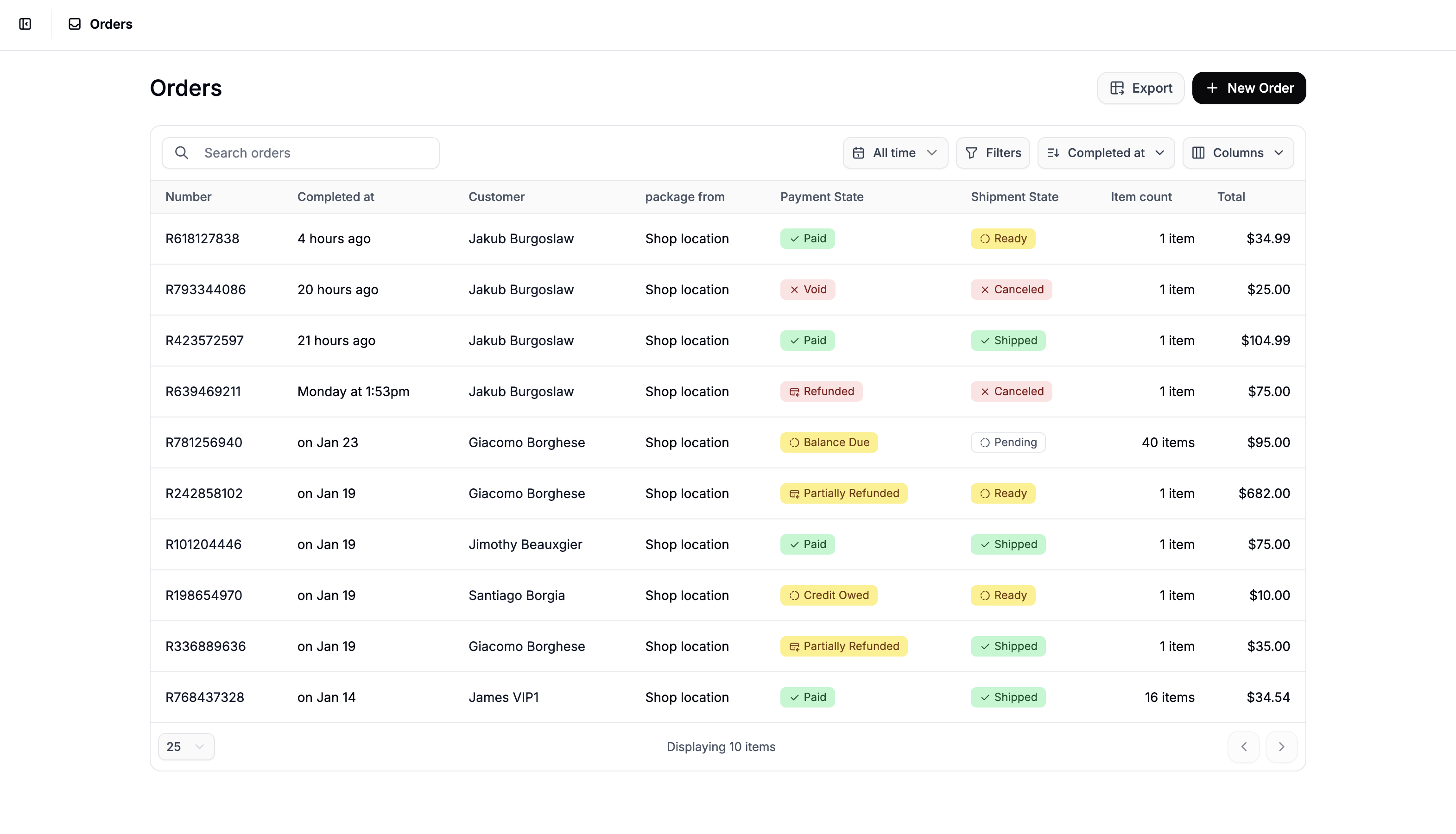 Order management dashboard in Spree Commerce