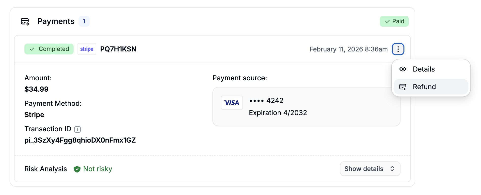 Refunding an order payment in Spree Commerce