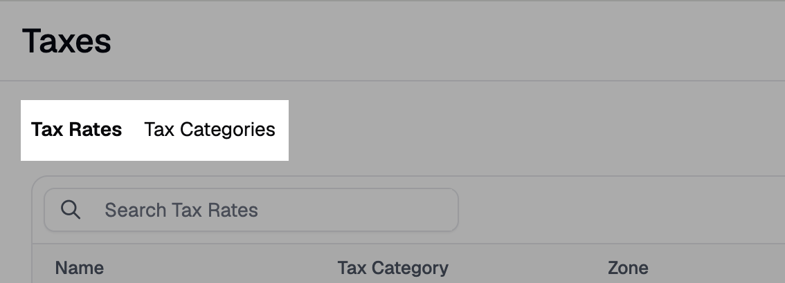 The Tax Rates and Tax Categories subtabs on the Tax settings page